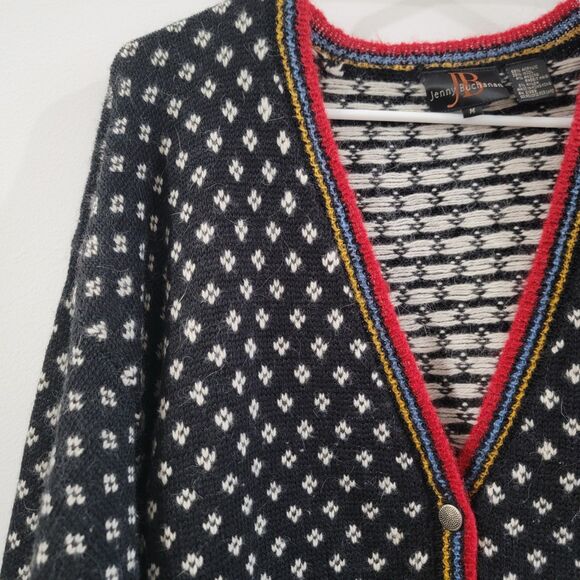 Vintage Womens Cardigan Size Medium Wool Angora Birdseye Nordic Fair Isle - Picture 2 of 7